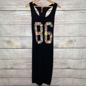 Retro Doll Floral Graphic Maxi Tank T-Shirt Dress